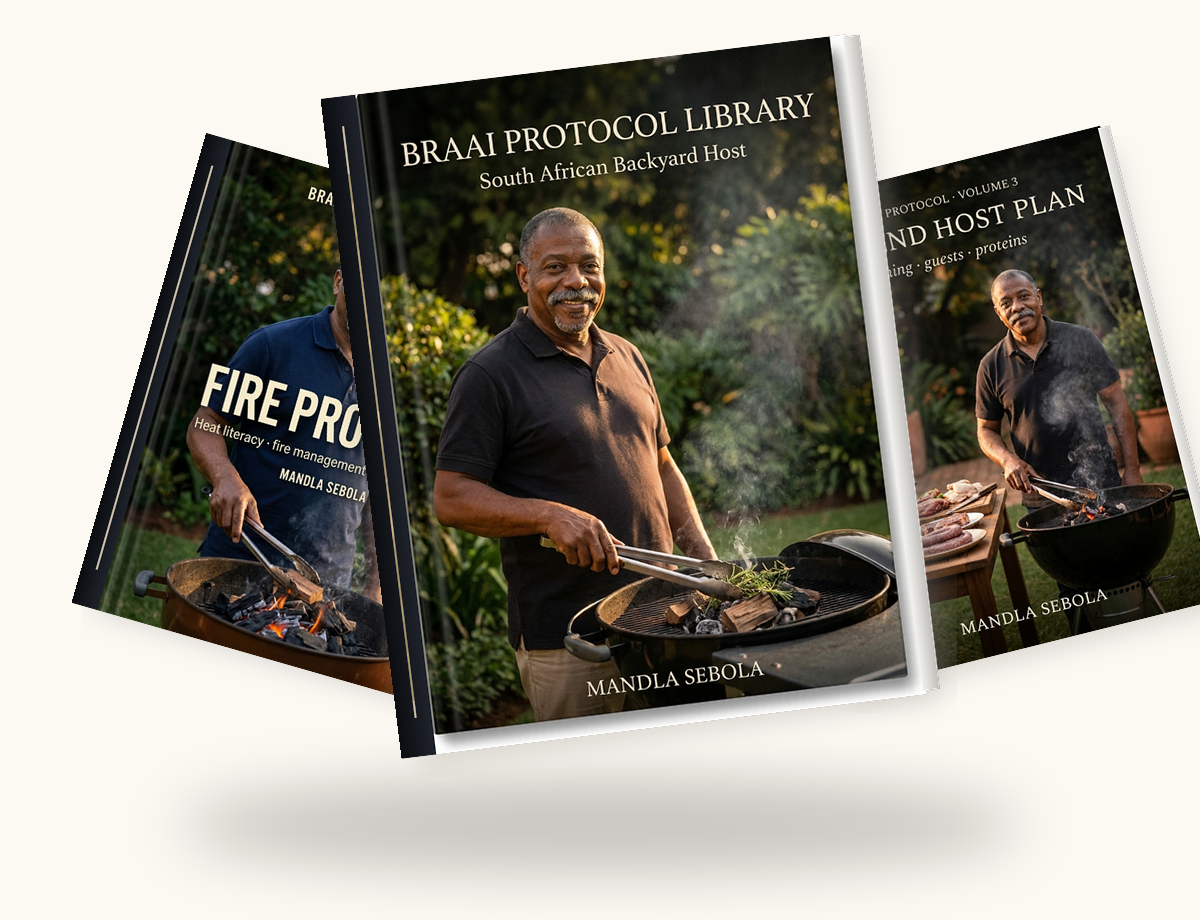 Braai Protocol Library — three-volume hardcover set mockup